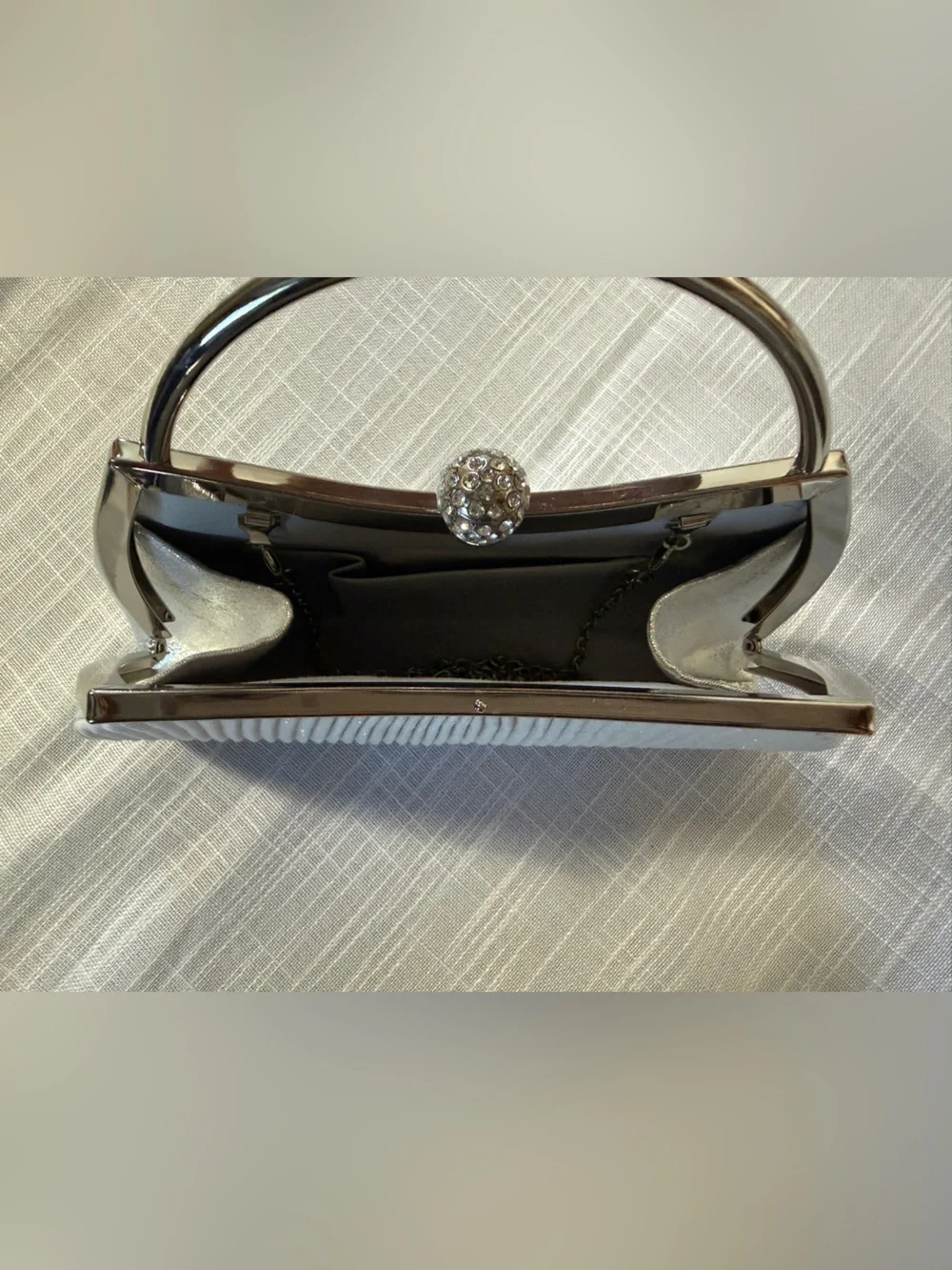 Elegant Ivory Pleated Evening Handbag with Crystal Button